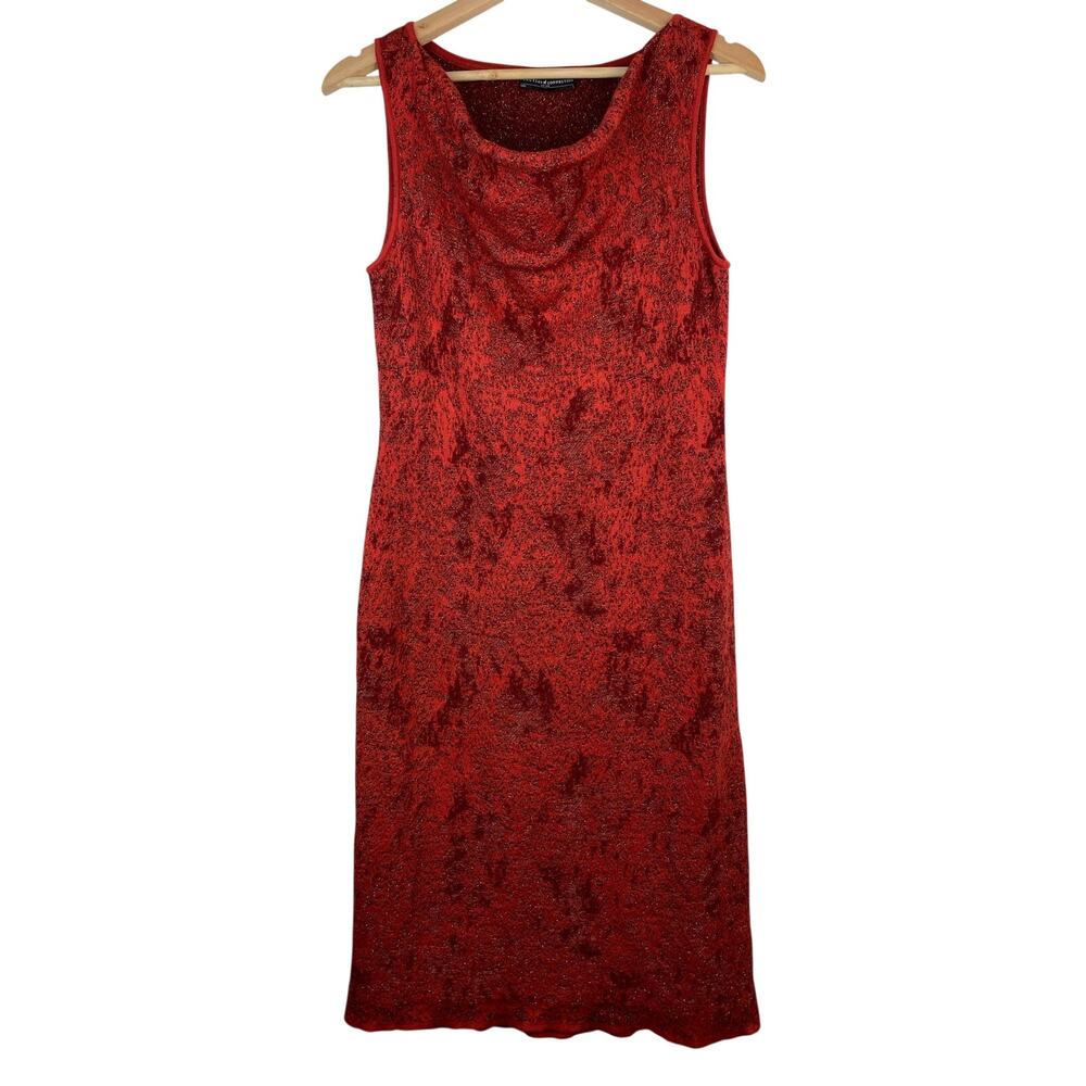 Peruvian Connection L Red Metallic Silver Sleeveless Sweater Dress‎ *